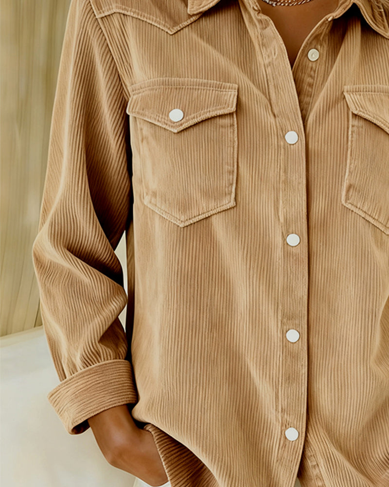 Olivia Mae™ | Long-Sleeve Shirt with Lapel and Button Placket