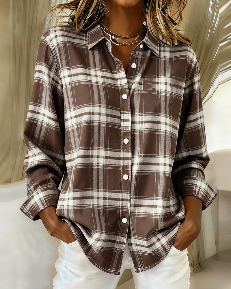 Olivia Mae™ | Shirt with Check Pattern and Notched Collar