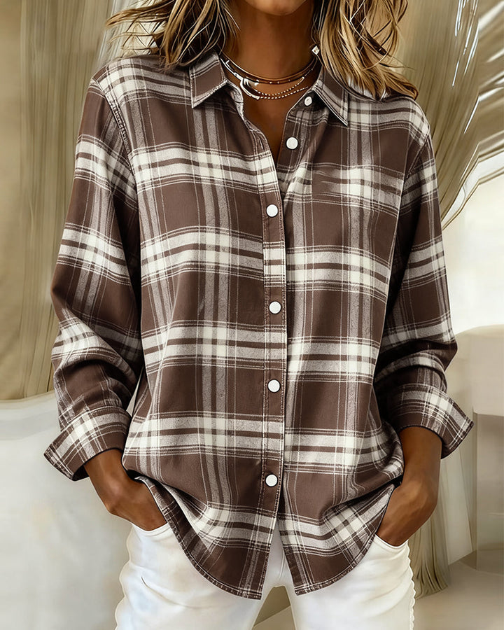 Olivia Mae™ | Shirt with Check Pattern and Notched Collar