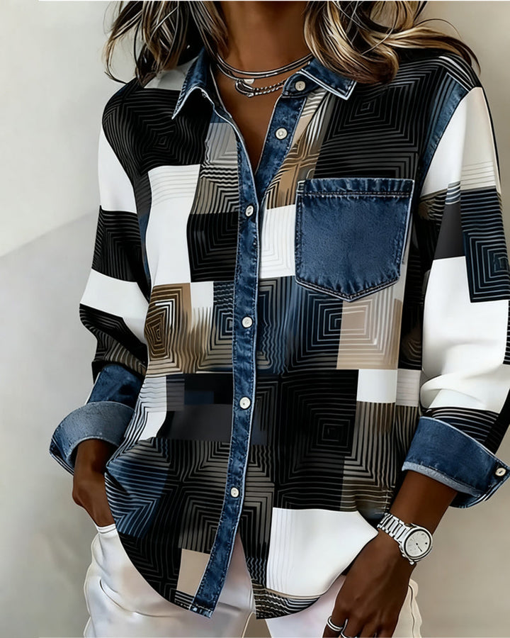 Olivia Mae™ | Color Block Shirt Fashionable Collar