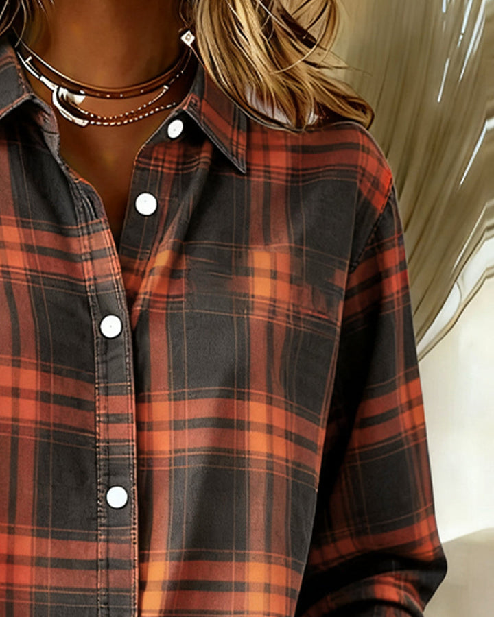 Olivia Mae™ | Shirt with Check Pattern and Notched Collar