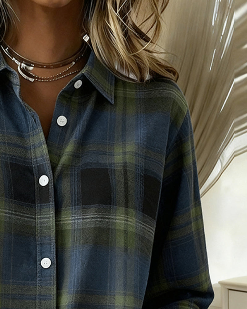 Olivia Mae™ | Shirt with Check Pattern and Notched Collar
