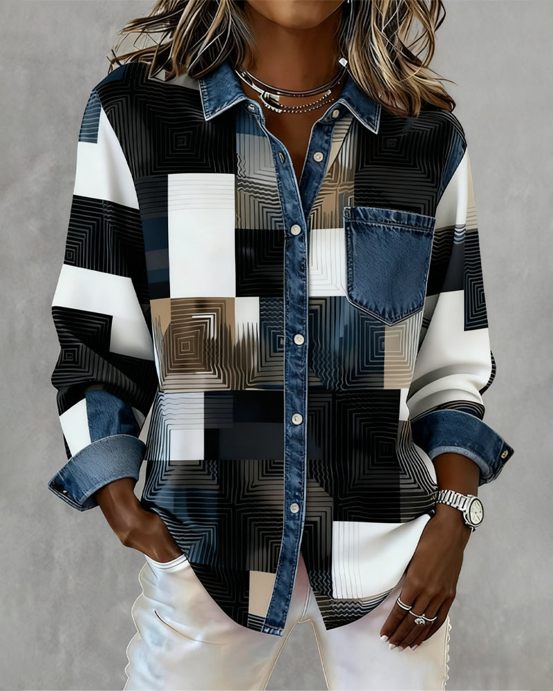 Olivia Mae™ | Color Block Shirt Fashionable Collar