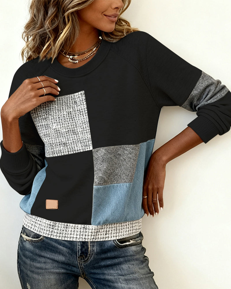 Olivia Mae™ | Casual Contrast Color Crew Neck Sweatshirt
