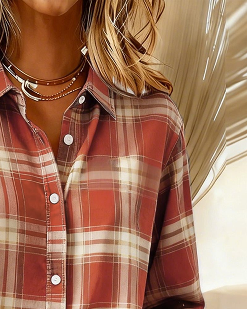 Olivia Mae™ | Shirt with Check Pattern and Notched Collar