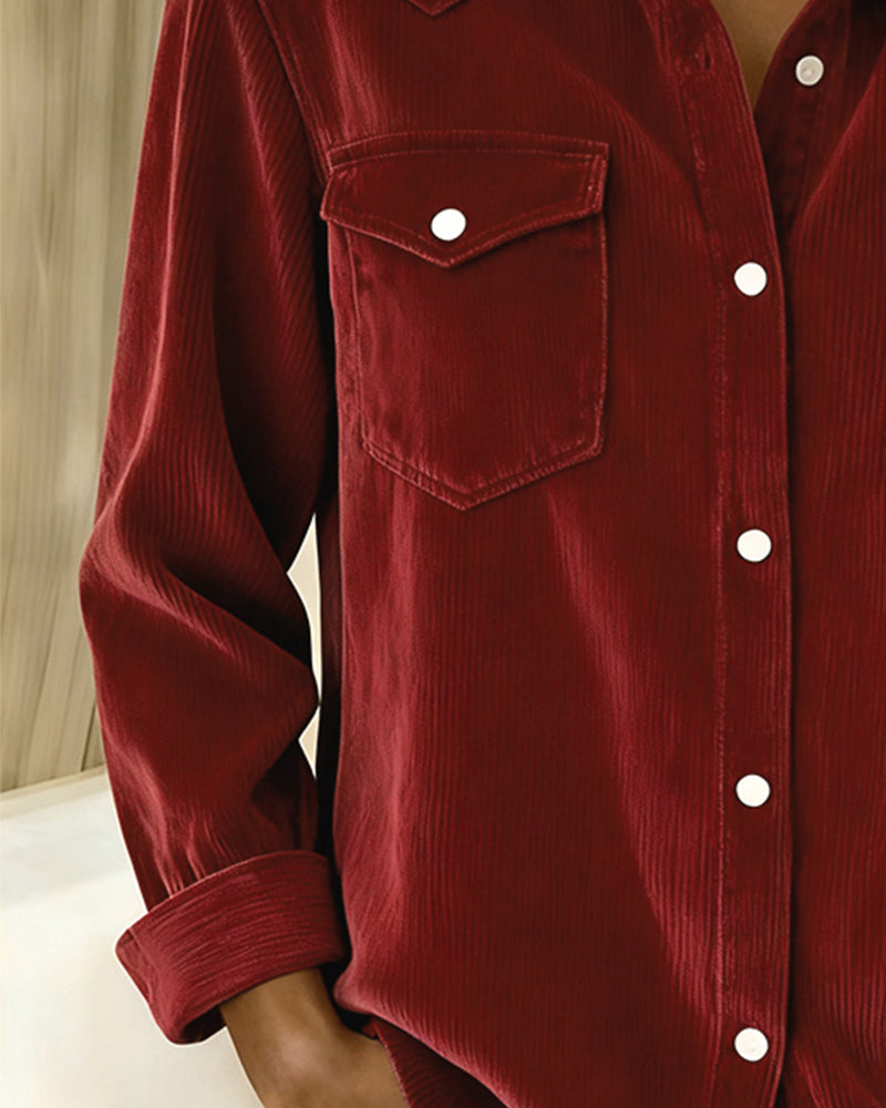 Olivia Mae™ | Long-Sleeve Shirt with Lapel and Button Placket