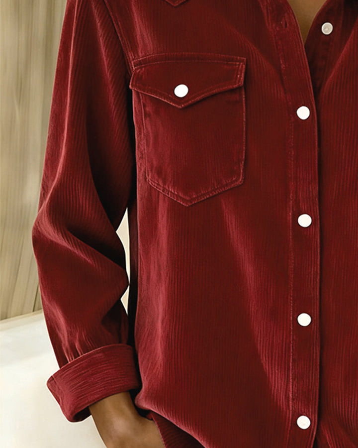 Olivia Mae™ | Long-Sleeve Shirt with Lapel and Button Placket