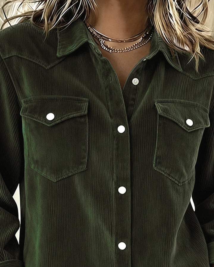 Olivia Mae™ | Long-Sleeve Shirt with Lapel and Button Placket