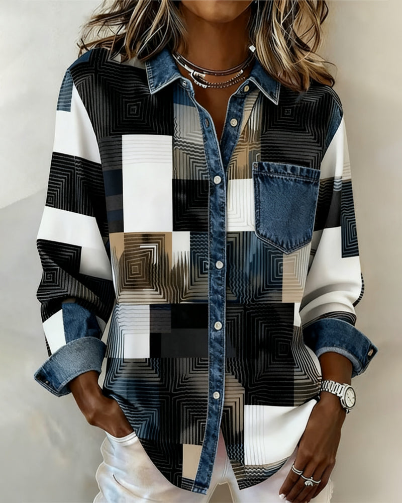 Olivia Mae™ | Color Block Shirt Fashionable Collar