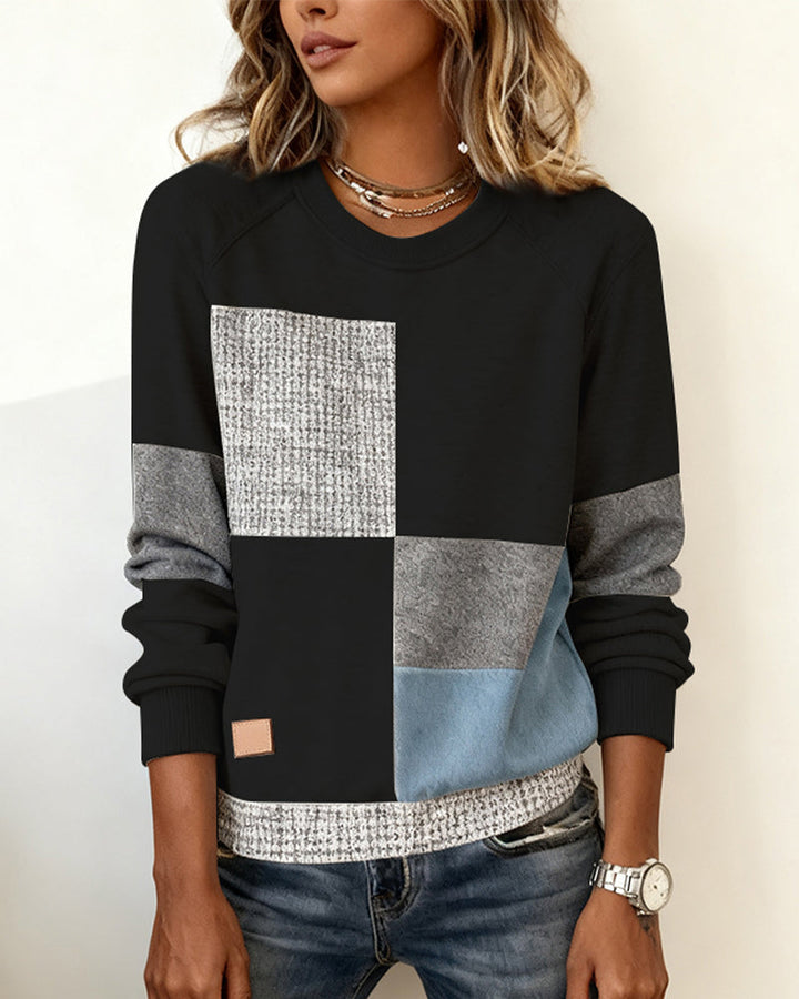 Olivia Mae™ | Casual Contrast Color Crew Neck Sweatshirt