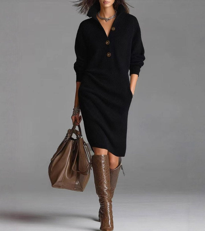 Olivia Mae™ | Elegant Winter Dress with Buttons