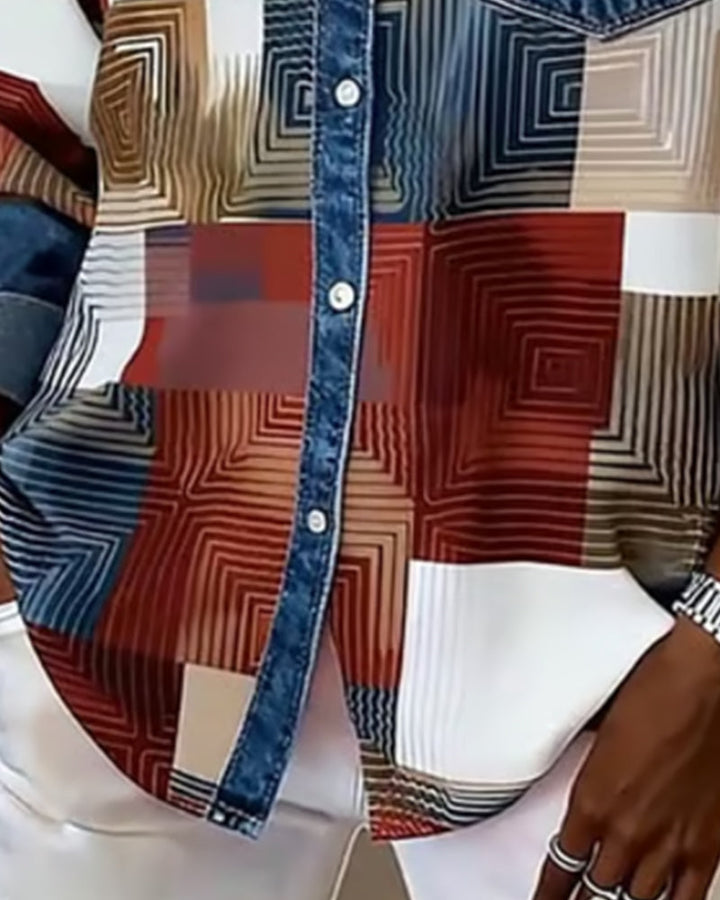 Olivia Mae™ | Color Block Shirt Fashionable Collar