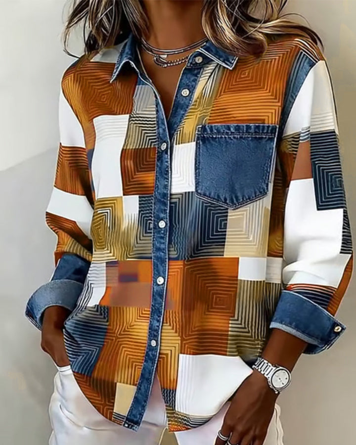 Olivia Mae™ | Color Block Shirt Fashionable Collar