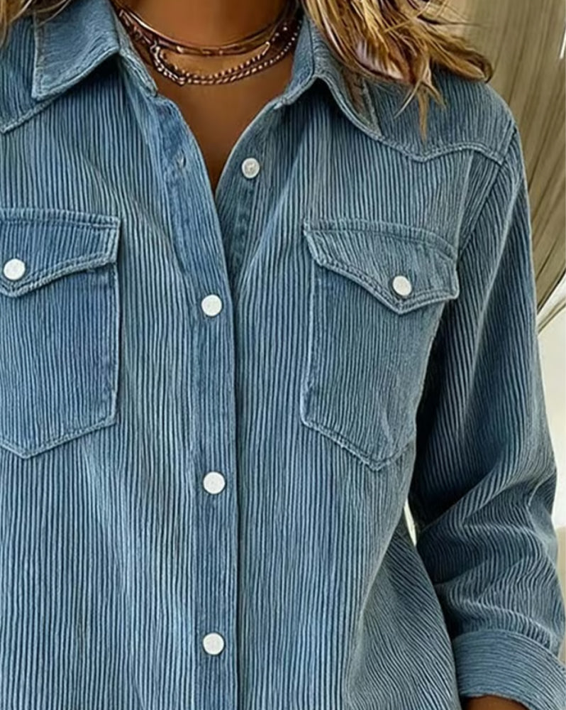 Olivia Mae™ | Long-Sleeve Shirt with Lapel and Button Placket