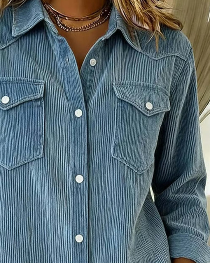 Olivia Mae™ | Long-Sleeve Shirt with Lapel and Button Placket