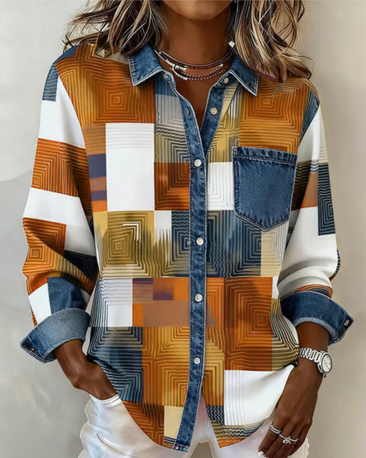 Olivia Mae™ | Color Block Shirt Fashionable Collar