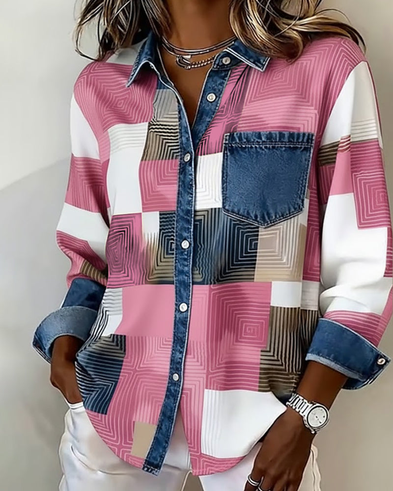 Olivia Mae™ | Color Block Shirt Fashionable Collar