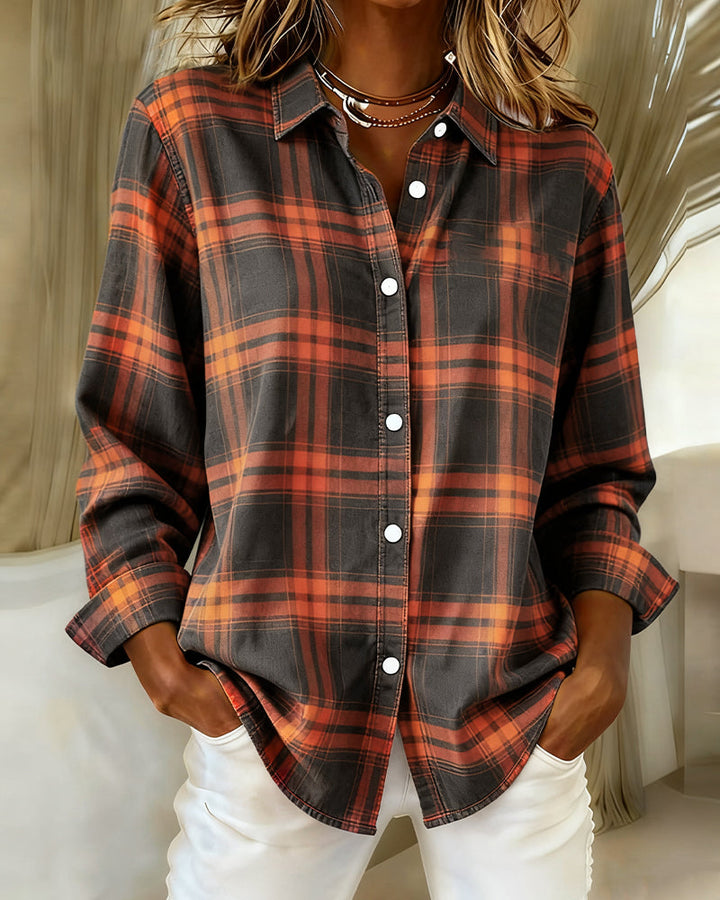 Olivia Mae™ | Shirt with Check Pattern and Notched Collar