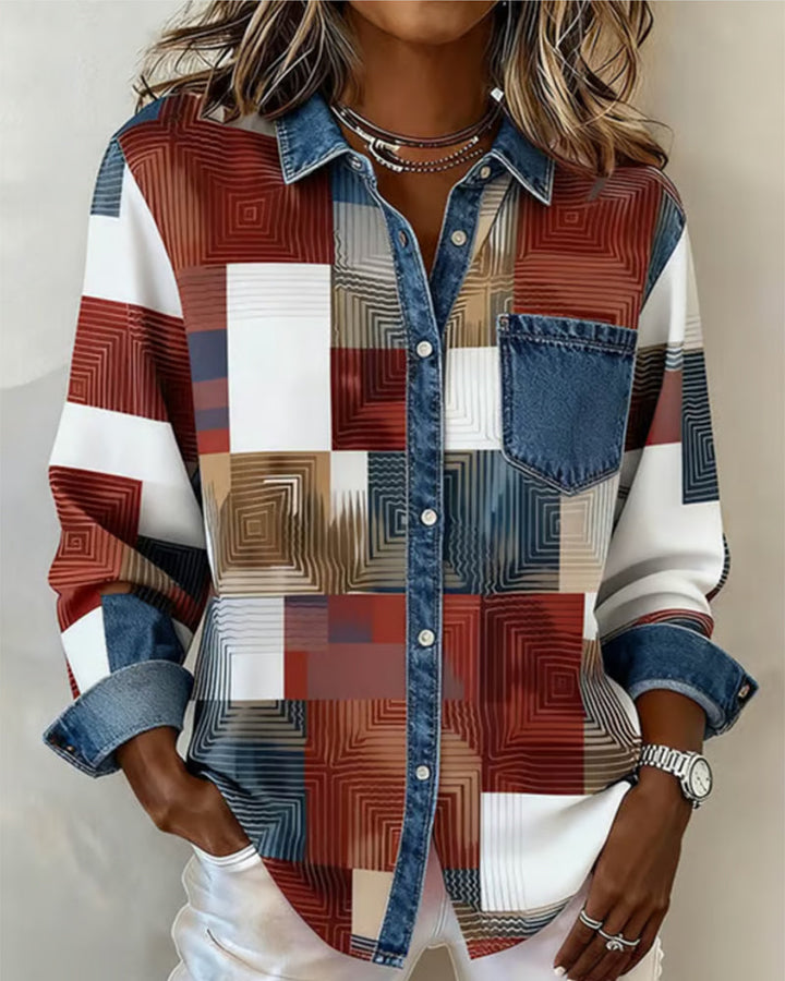 Olivia Mae™ | Color Block Shirt Fashionable Collar