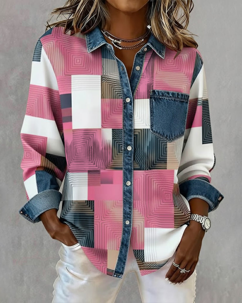 Olivia Mae™ | Color Block Shirt Fashionable Collar