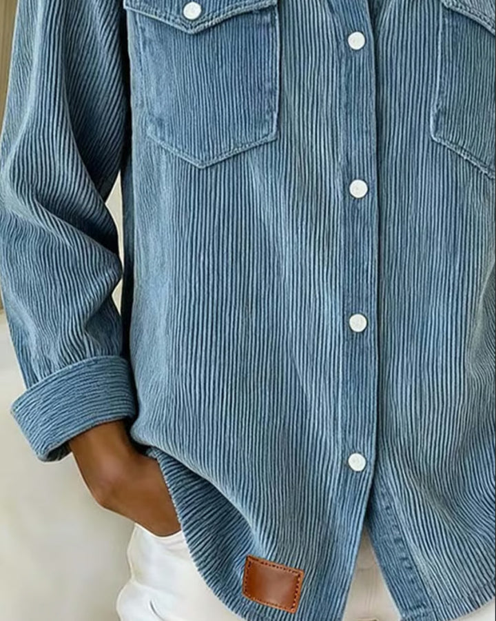 Olivia Mae™ | Long-Sleeve Shirt with Lapel and Button Placket