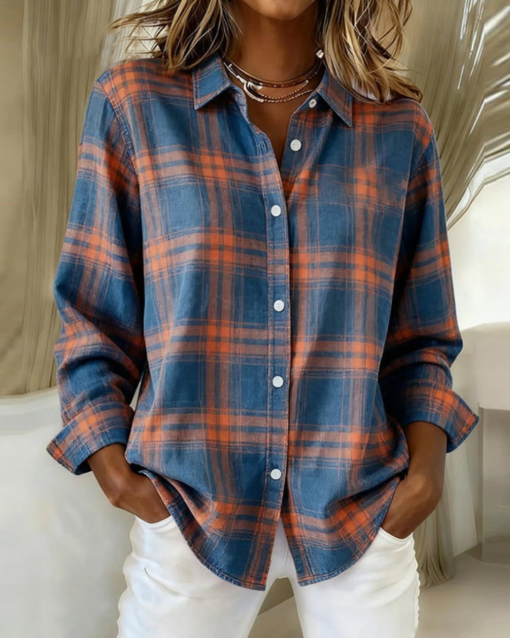 Olivia Mae™ | Shirt with Check Pattern and Notched Collar