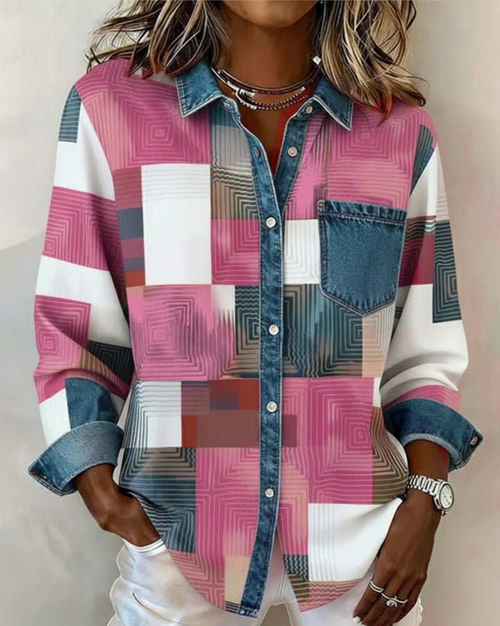 Olivia Mae™ | Color Block Shirt Fashionable Collar