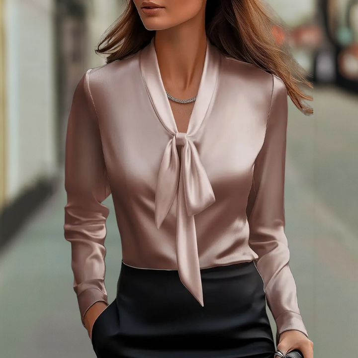 Alicia Luxe Silky Satin Neck Tie Women's Blouse