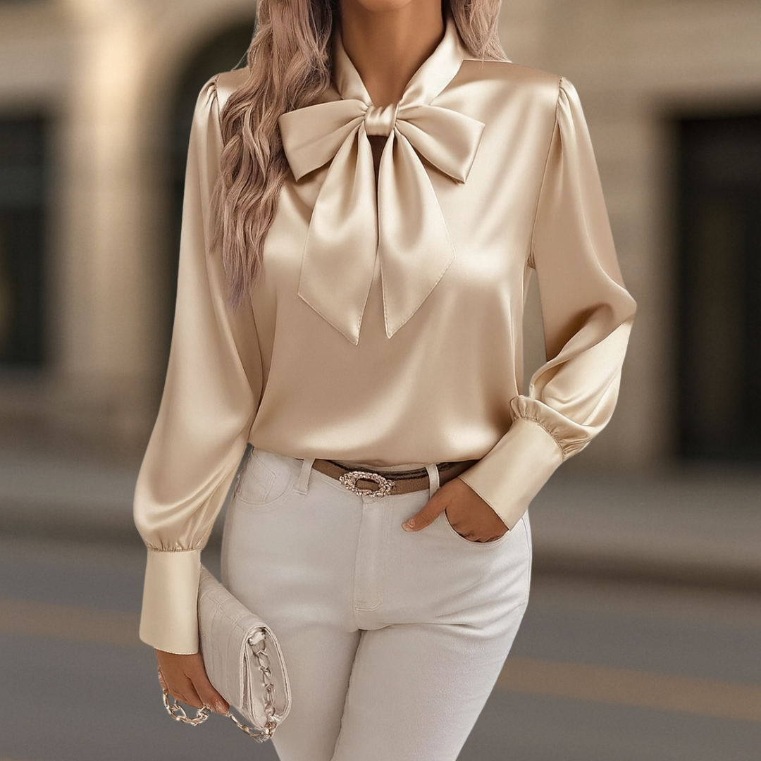 Aurora Luxe Silky Satin Bow Women's Blouse