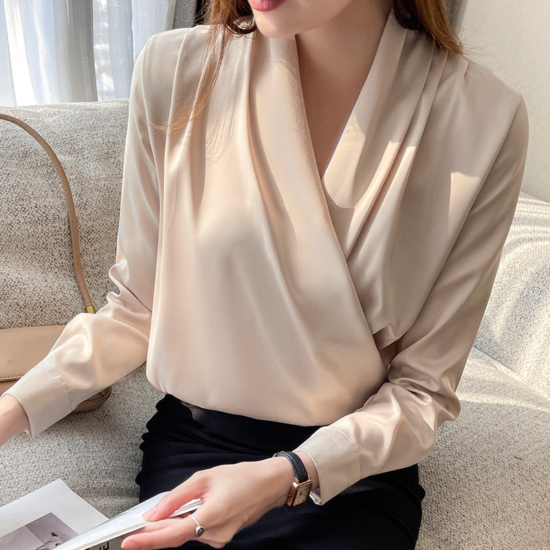 Verona Elegant Silky Satin Crossover Women's Blouse