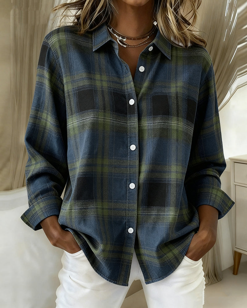 Olivia Mae™ | Shirt with Check Pattern and Notched Collar