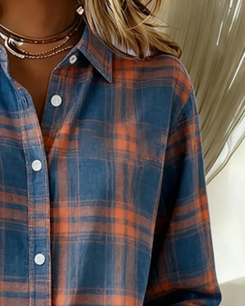 Olivia Mae™ | Shirt with Check Pattern and Notched Collar