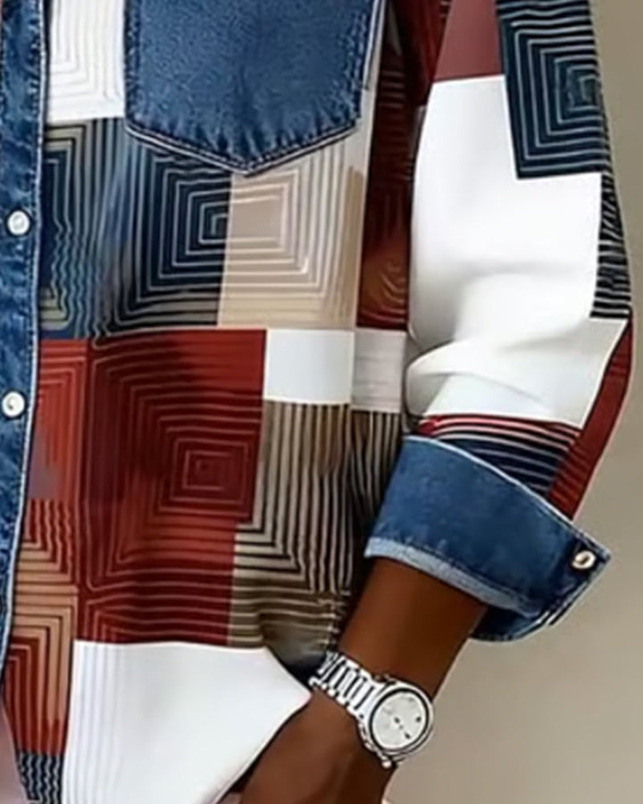 Olivia Mae™ | Color Block Shirt Fashionable Collar