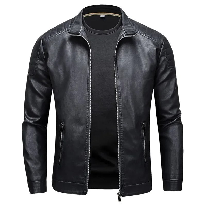 Leather jacket with collar