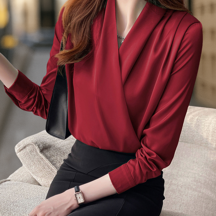 Verona Elegant Silky Satin Crossover Women's Blouse